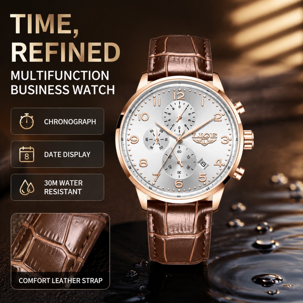 Luxury Watch Top 10 - Relógio Masculino LIGE Novo, Marca de