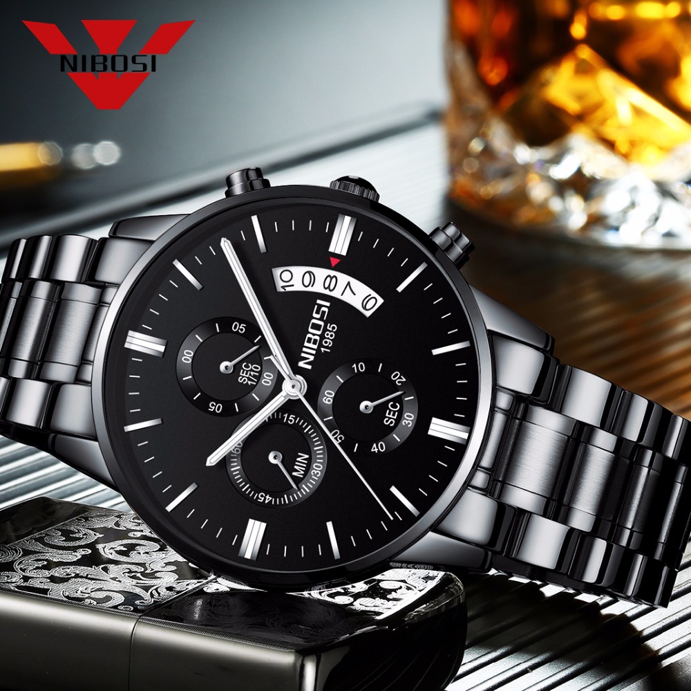 Nibosi aço inoxidável preto re - Luxury Watch Maker avaliação e preço